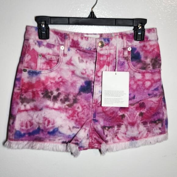 Isabel Marant Etoile Lesia Printed Cotton Shorts In Mulberry Denim Jean Tie Dye - Picture 2 of 12